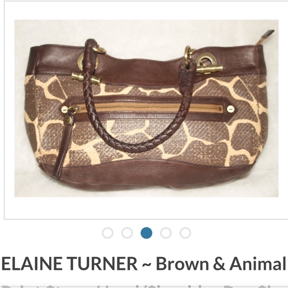 ELAINE TURNER BROWN & ANIMAL PRINT STRAW HAND lBAG - Picture 5 of 7